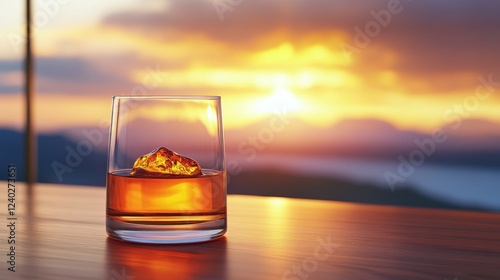 Relaxing at sunset with a refreshing drink and beautiful flowers by the water