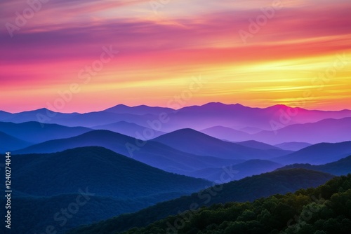 Vibrant sunset over rugged mountains and desert landscape in Arizona