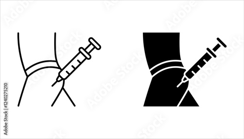 Insulin injecting line icon set. Applying insulin injection outline vector icon. Diabetes symbol on white background