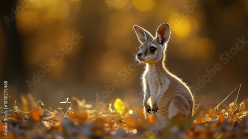 Kangaroo silhouette against a stunning sunset in golden light at dusk