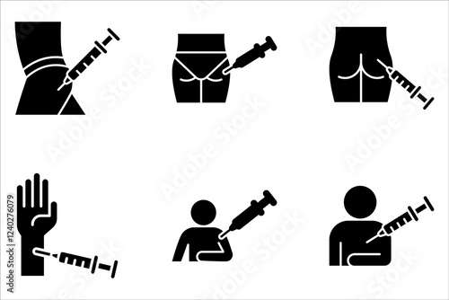 Insulin injecting line icon set. Applying insulin injection outline vector icon. Diabetes symbol on white background