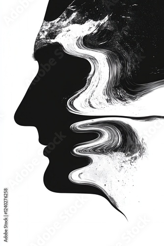 Abstract profile in black white art