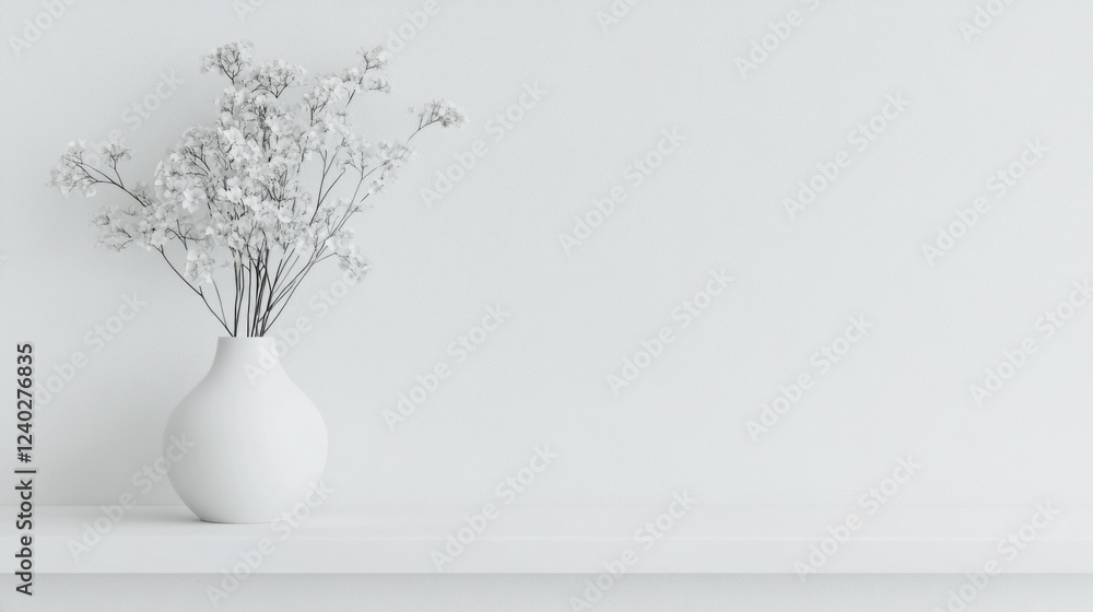 White Vase Against Wall with Abstract Patterns White Vase Against Wall with Abstract Patterns