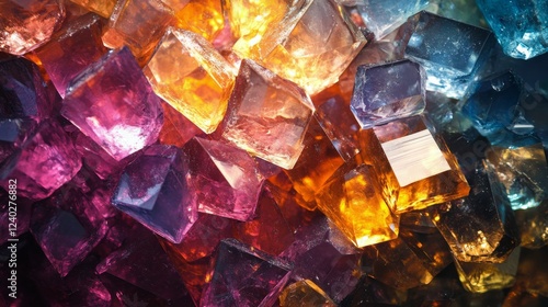 Colorful abstract pattern of translucent shapes with vibrant reflections unde...