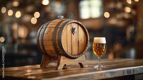 Enjoying a refreshing beer in a rustic tavern surrounded by wooden barrels