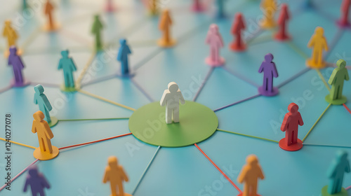 Colorful network of interconnected figures illustrating social connections and relationships in a vibrant and engaging visual representation