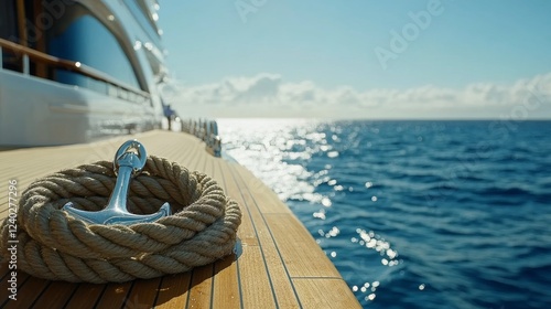 Sailing into the sunset with ropes on the deck and vibrant clouds in the sky