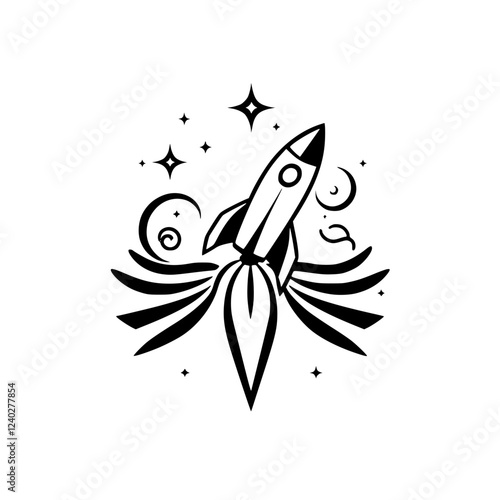 Rocket Launch into Space: Cosmic Exploration, Stars, Galaxy, Universe, Adventure, Speed, Power, Fire, Energy