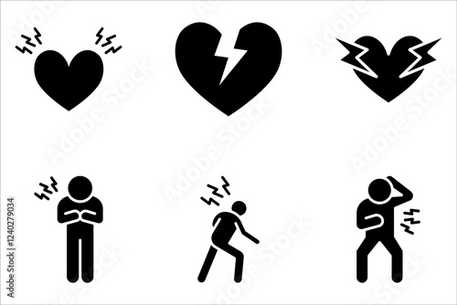 Heart Attack line icons set. Symptoms, Treatment. Vector signs for web graphics on white background