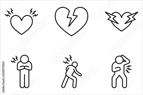 Heart Attack line icons set. Symptoms, Treatment. Vector signs for web graphics on white background