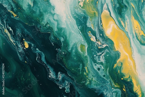Swirling colors of green and yellow create a dynamic abstract composition in ...