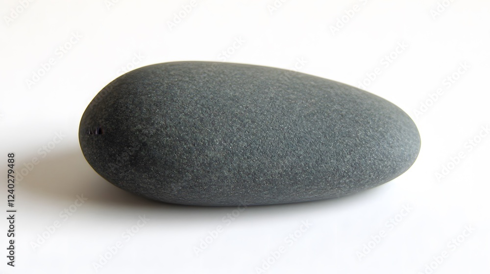 Smooth Gray River Stone on White Background Minimalist Nature Photography Smooth Gray River Stone on White Background Minimalist Nature Photography