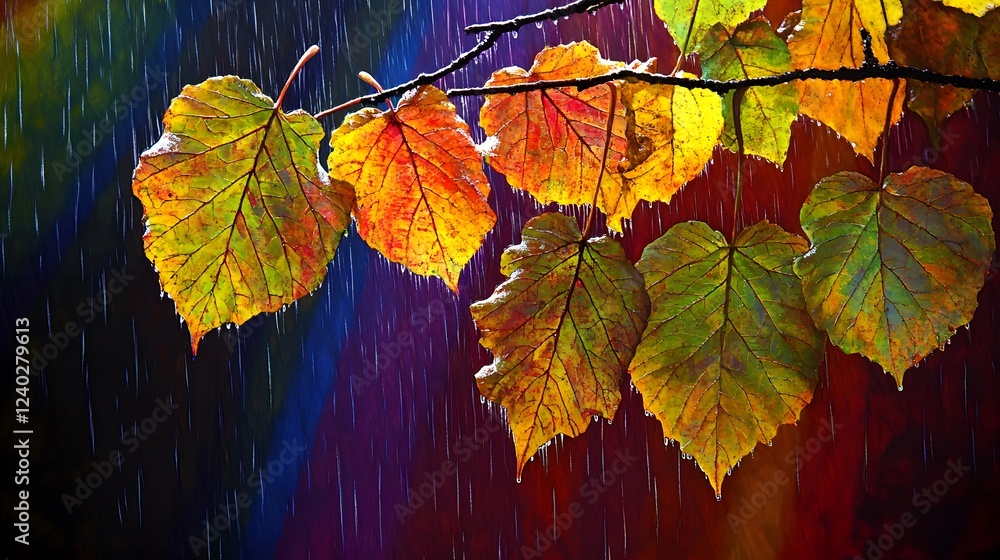 Obraz premium Autumn Leaves Raining Down Colorful Abstract Art