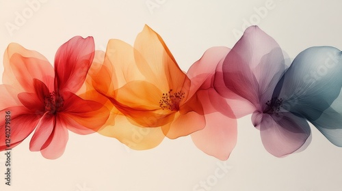 Delicate flower petals in vibrant hues of red, orange, pink, and purple creat...