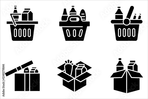 Food donation icon set box for poor and homeless people in flat design on white background