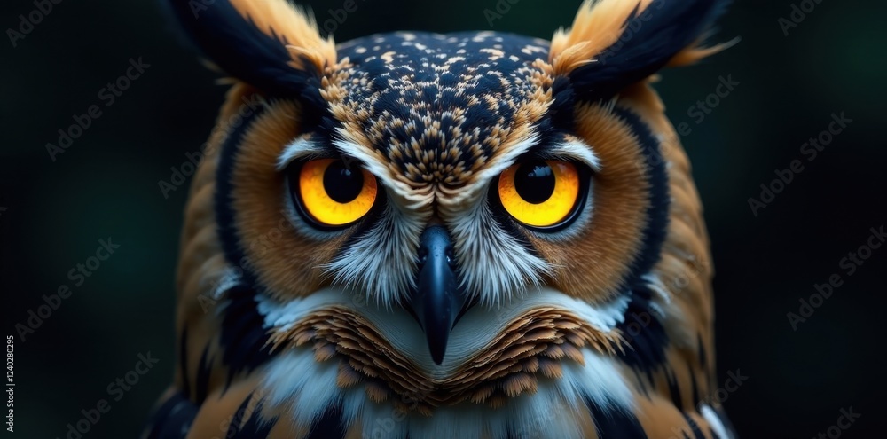 A majestic owl with piercing golden eyes, captivating details in its feathers, and a powerful gaze, a symbol of wisdom and nocturnal beauty A majestic owl with piercing golden eyes, captivating details in its feathers, and a powerful gaze, a symbol of wisdom and nocturnal beauty