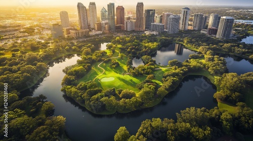 USA: Orlando, Florida Drone Skyline Aerial of Downtown