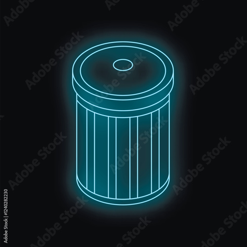 Glowing blue neon trash can on a black background symbolizing digital data removal