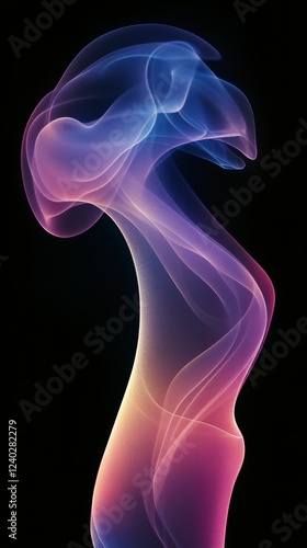 Colorful abstract shapes flowing harmoniously in swirling patterns on a black...