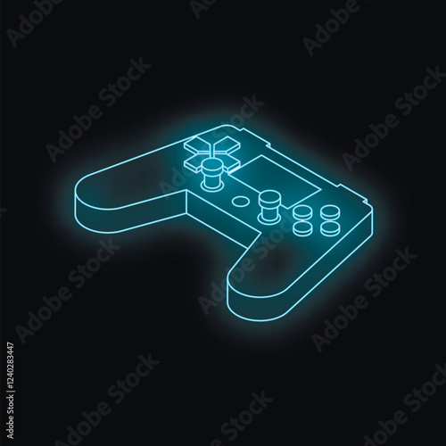 Futuristic glowing blue gamepad on black background representing gaming and entertainment