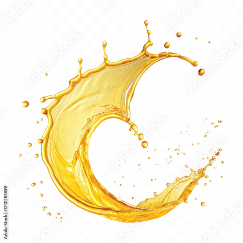 mustard liquid oil with dynamic splash in curve style isolated on a white background