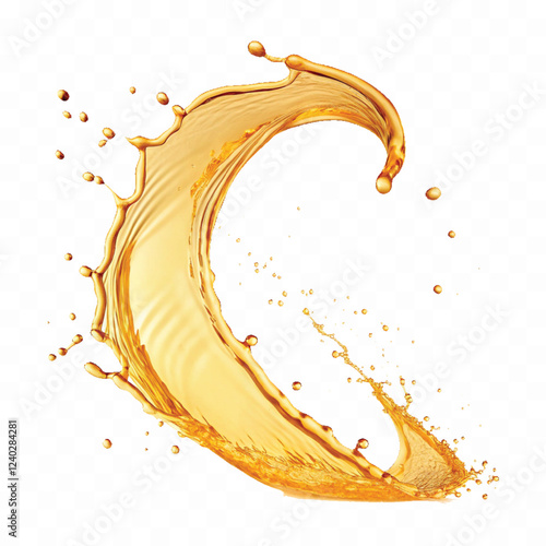 mustard liquid oil with dynamic splash in curve style isolated on a white background