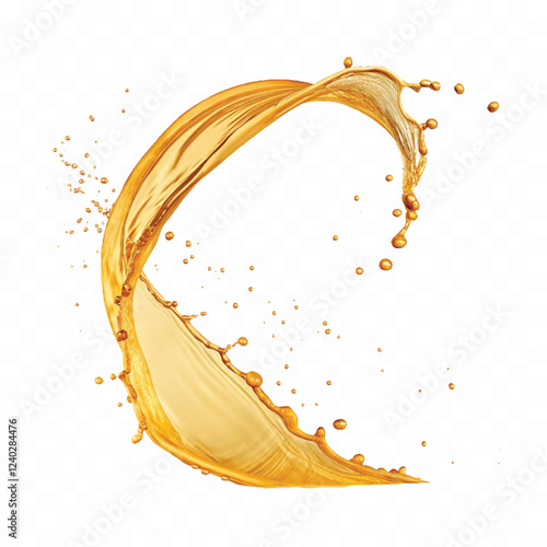 mustard liquid oil with dynamic splash in curve style isolated on a white background