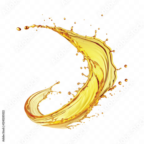 mustard liquid oil with dynamic splash in curve style isolated on a white background