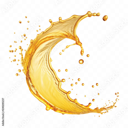 mustard liquid oil with dynamic splash in curve style isolated on a white background