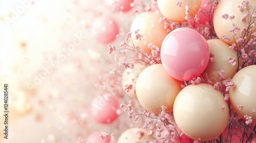 Festive colorful balloons in soft hues for a celebration or party decoration ...