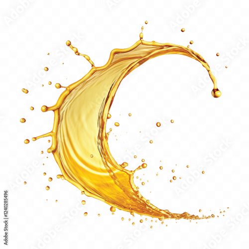 mustard liquid oil with dynamic splash in curve style isolated on a white background