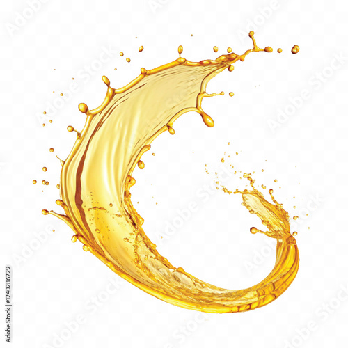 mustard liquid oil with dynamic splash in curve style isolated on a white background
