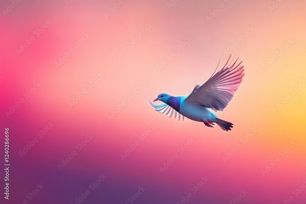 Obraz premium Colorful bird in flight vibrant sunset sky