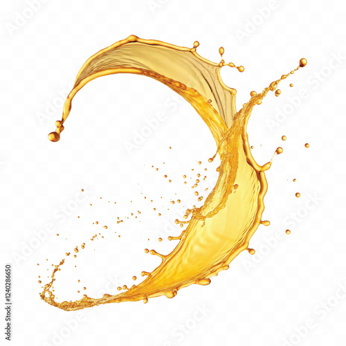 mustard liquid oil with dynamic splash in curve style isolated on a white background