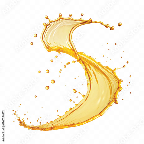 mustard liquid oil with dynamic splash in curve style isolated on a white background