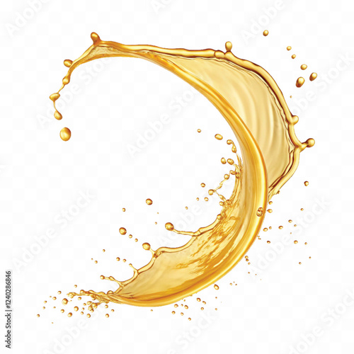mustard liquid oil with dynamic splash in curve style isolated on a white background