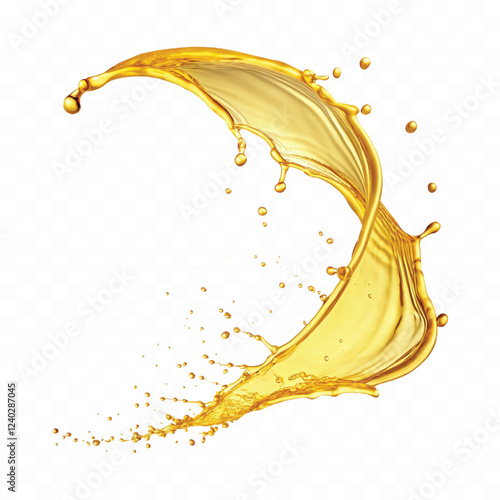 mustard liquid oil with dynamic splash in curve style isolated on a white background
