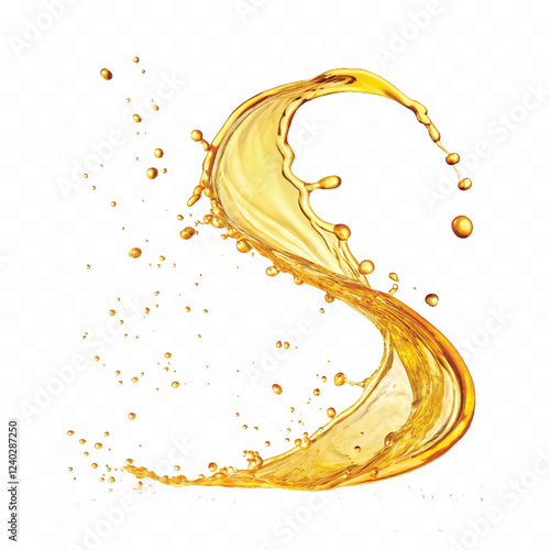 mustard liquid oil with dynamic splash in curve style isolated on a white background