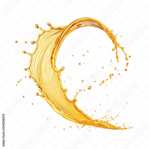 mustard liquid oil with dynamic splash in curve style isolated on a white background