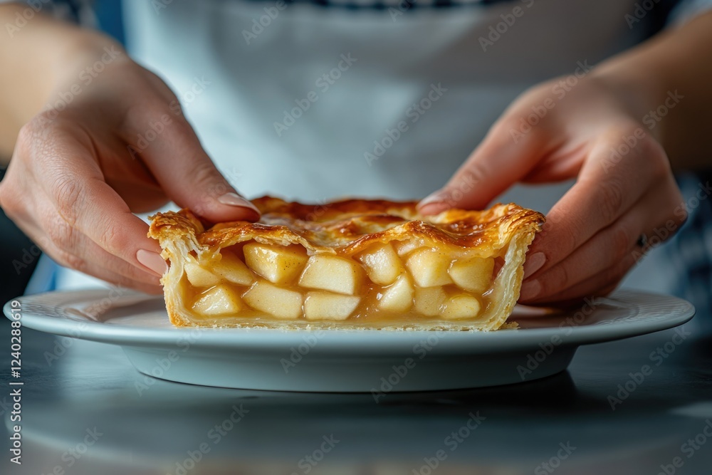 A delicious slice of homemade apple pie, golden-brown crust and juicy apples. A delicious slice of homemade apple pie, golden-brown crust and juicy apples.