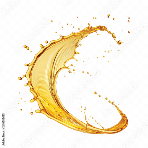 mustard liquid oil with dynamic splash in curve style isolated on a white background