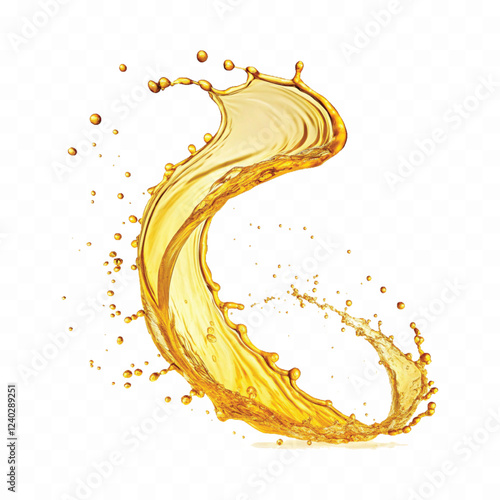 mustard liquid oil with dynamic splash in curve style isolated on a white background