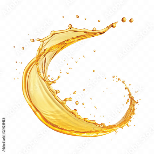 mustard liquid oil with dynamic splash in curve style isolated on a white background