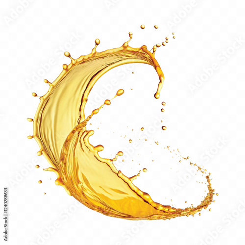 mustard liquid oil with dynamic splash in curve style isolated on a white background