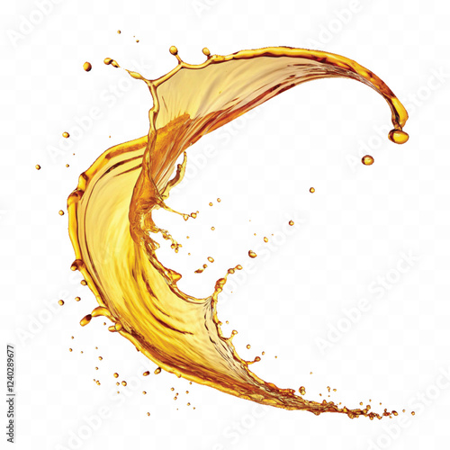 mustard liquid oil with dynamic splash in curve style isolated on a white background