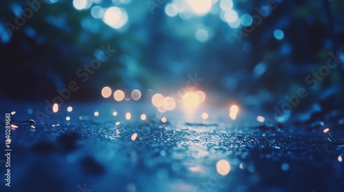 Wallpaper Mural Soft, glowing lights dance along a wet path in a dense, mystical forest, evoking tranquility and wonder in a vibrant twilight. Torontodigital.ca