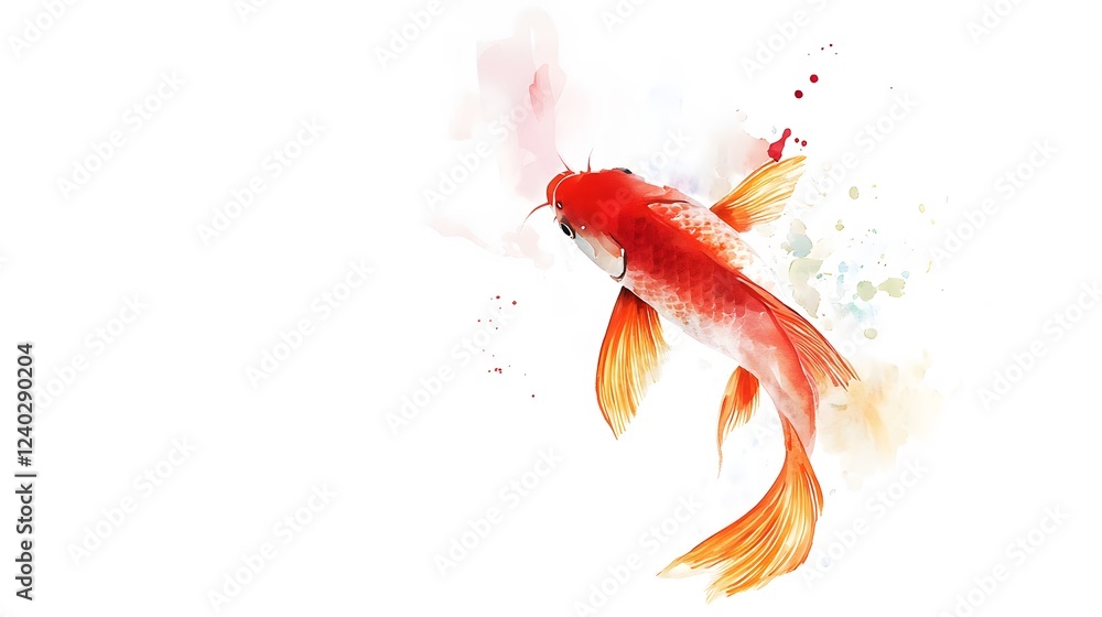 Obraz premium Watercolor Painting Of A Single Red Koi Fish