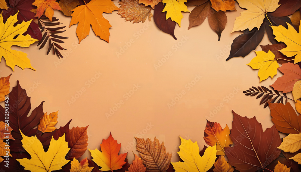 Fototapeta premium Autumn leaves border background with warm earthy hues and seasonal feel with copy space