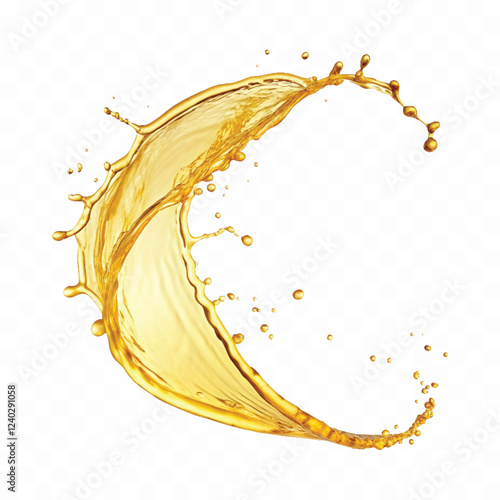 mustard liquid oil with dynamic splash in curve style isolated on a white background