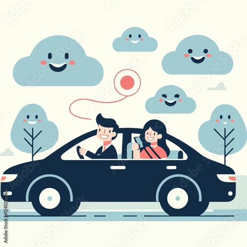 vector image of a person driving a car happily